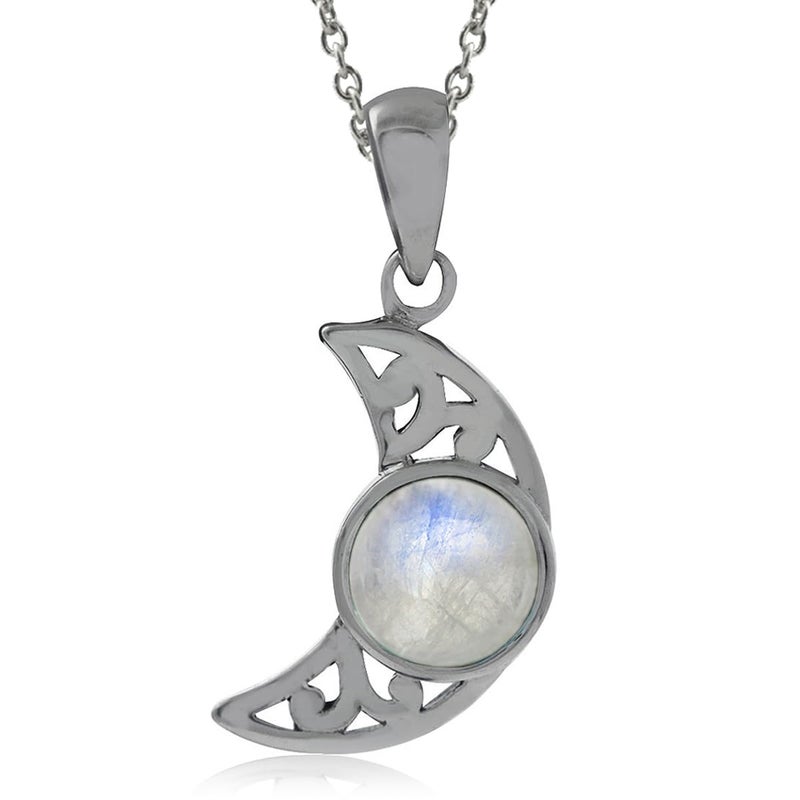 Silvershake Natural Moonstone 925 Sterling Silver Filigree Crescent Moon Pendant with 18 Inch Chain Necklace - Image 1